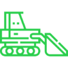 Icon of a green bulldozer with a simple, outlined design, perfect for a Commercial General Contractor. The bulldozer is shown from the side with visible tracks and a front blade.