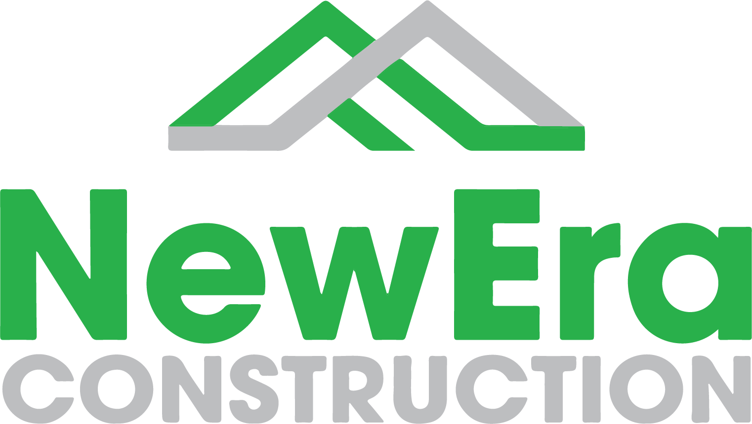 Logo of New Era Construction, a leading Commercial General Contractor, featuring green and gray stylized roof shapes above the company name. "New Era" is in bold green text, while "CONSTRUCTION" stands in gray capital letters below.